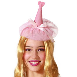 Diadème Tocar Princesa Fée Carnaval Rose Transparent avec Cœur Brillant et Ruban - Accessoire Déguisement Adulte Femme