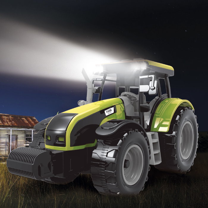 Tachan - Tractor Vert avec Remorque 1:32 à Friction, Lumière LED et Son - Référence T0105