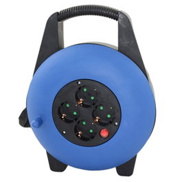 Silver Rallonge Enrouleur 4 Prises 15 m Noir-Bleu 250V 16A Protection Enfants | Prise Multiple Câble
