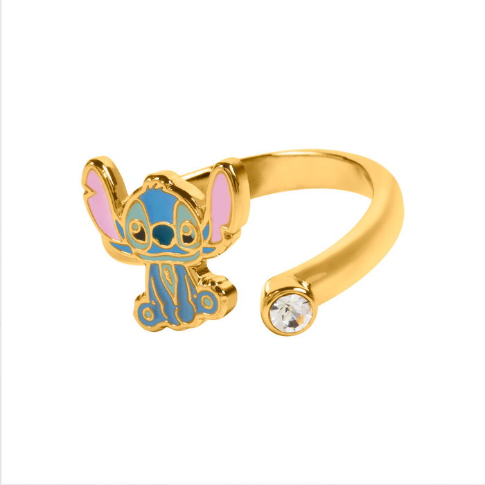 Disney Bague Stitch en Or Plaqué, Pierre Transparente, Autoadjustable, Emballage Officiel - Référence : PEERS HARDY