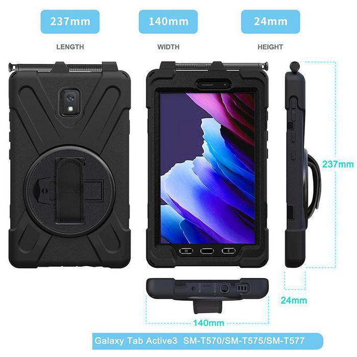 Samsung Housse de protection antichoc Defender pour Galaxy Tab Active3, support rotatif 360°, emplacement stylet, MIL-STD-810H, noir (sans protection écran)