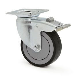 TENTE Roue pivotante Agila+ Ø75mm, Roue en polypropylène avec bande caoutchouc thermoplastique, frein, plateau zincé, antihuella