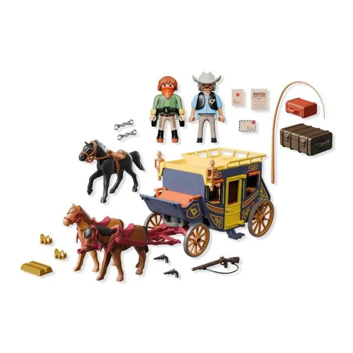 Playmobil 71862 Attaque de diligence au Far West - Set Western 58 pièces - Collection - À partir de 14 ans