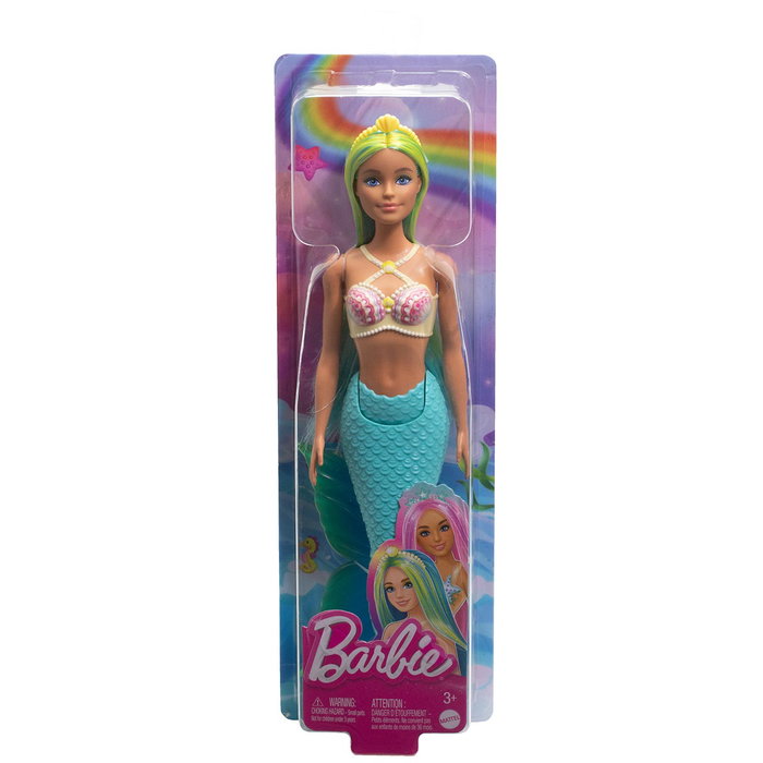 Barbie Poupée Sirène avec cheveux bleu et jaune et nageoire turquoise