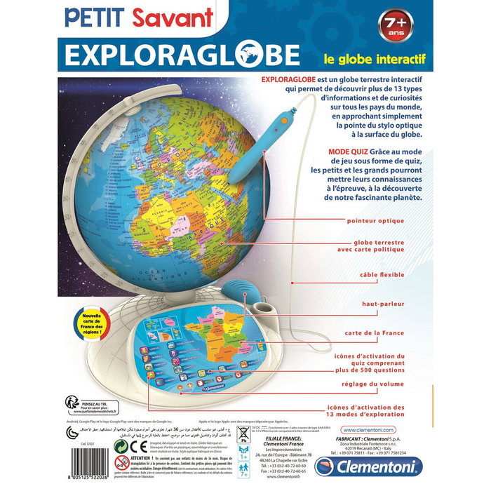 Clementoni Exploraglobe - Globe terrestre interactif éducatif avec stylo et quiz - 500 questions - Pour enfants dès 7 ans