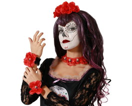 Atosa Kit d'accessoires Catrina avec roses rouges et crânes noirs