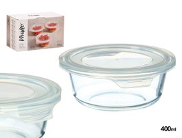 Vivalto Boîte de Conservation Ronde Transparente Verre 14x5x13 cm 400 ml (Set de 24)