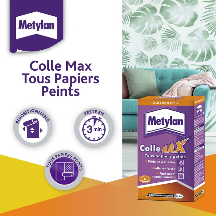 Metylan Colle pour papiers peints Max - Paquet de 200g - Pour tous types de papiers peints, préparation en 2 min