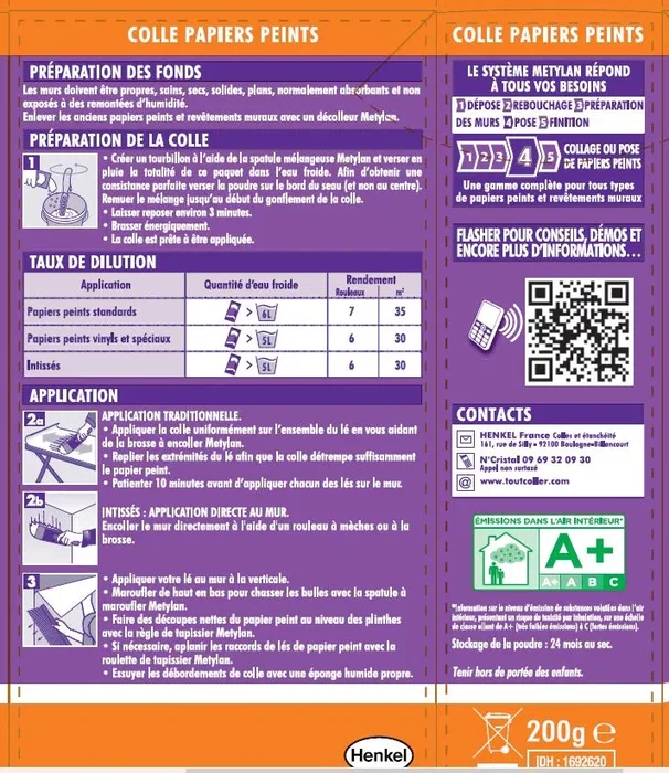 Metylan Colle pour papiers peints Max - Paquet de 200g - Pour tous types de papiers peints, préparation en 2 min