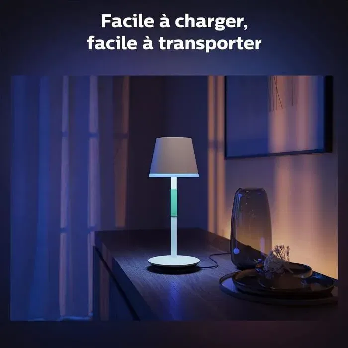 Philips Hue Lampe à poser portable Blanche Belle, Blanc et Couleur Ambiance, Compatible Bluetooth, Alexa, Google Assistant, Apple HomeKit