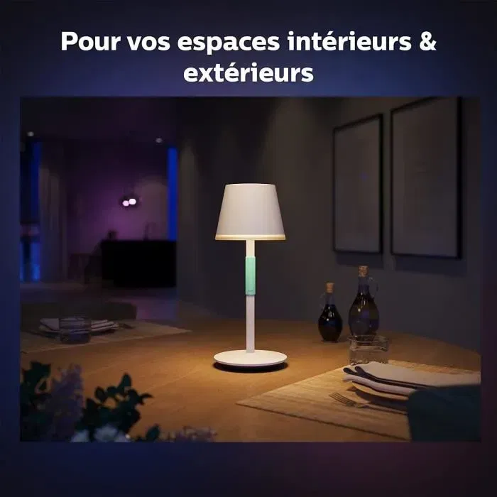 Philips Hue Lampe à poser portable Blanche Belle, Blanc et Couleur Ambiance, Compatible Bluetooth, Alexa, Google Assistant, Apple HomeKit