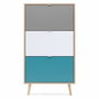 Meuble à chaussures CUBA - Décor Chêne blanc et bleu - L70 x P24 x H125 cm