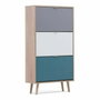 Meuble à chaussures CUBA - Décor Chêne blanc et bleu - L70 x P24 x H125 cm