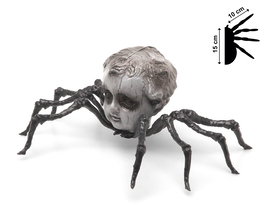 Araignée décorative effrayante 15 cm avec tête de poupée, grise, pour Halloween et décoration d'ambiance terrifiante