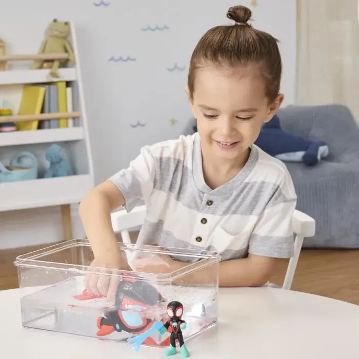 Hasbro Figurine et Véhicule Miles Morales Water-Webs Dauphin Filant Marvel Spidey et Ses Amis Extraordinaires Jouet pour Enfants dès 4 Ans
