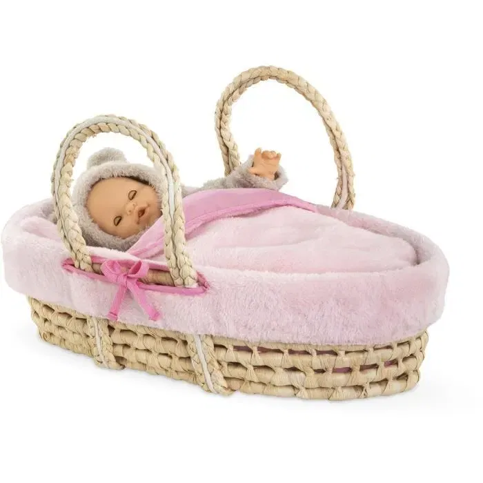 Corolle Ensemble Couffin Peluche Rose pour poupons 36 et 42 cm - Accessoire poupon dès 3 ans