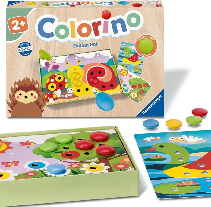 Ravensburger Colorino - Jeu éducatif avec pions en bois pour enfants dès 2 ans, développement motricité fine et créativité