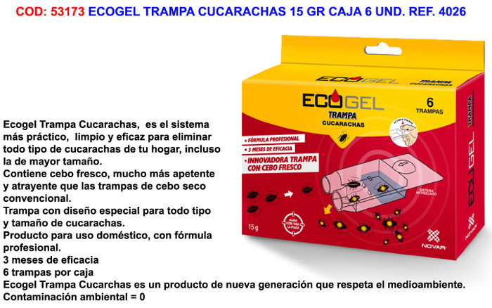 Novar Pack de 6 pièges Ecogel pour blattes 15g Novar Pack de 6 pièges Ecogel pour blattes 15g