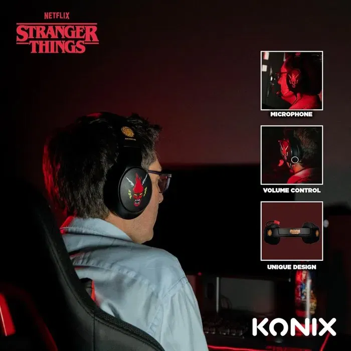 Konix Casque gaming audio-filaire circum-aural avec micro pour PC, PS5, Switch, Xbox - Thème Stranger Things - Câble 1,5 m Konix Casque gaming audio-filaire circum-aural avec micro pour PC, PS5, Switch, Xbox - Thème Stranger Things - Câble 1,5 m