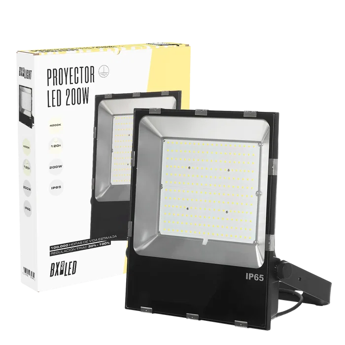BX3 LIGHT Proyector LED extérieur 200W TRIAC IP65 6000K BX3-HVFL200WCPCW - Projecteur haute puissance régulable pour extérieur