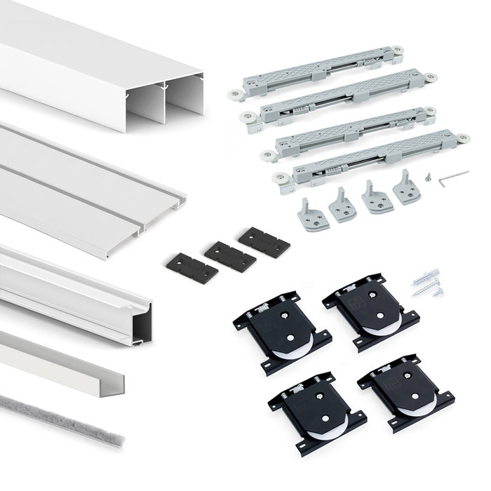 Emuca Kit de quincaillerie pour armoire à 2 portes coulissantes Placard 74, poignée Sharp, blanc Emuca Kit de quincaillerie pour armoire à 2 portes coulissantes Placard 74, poignée Sharp, blanc