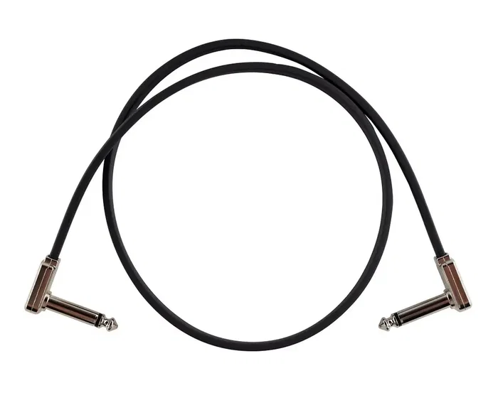 Ernie Ball Câble Patch plat Flat Ribbon 24" Noir, câble jack pour pédalier, connecteurs coudés faible bruit