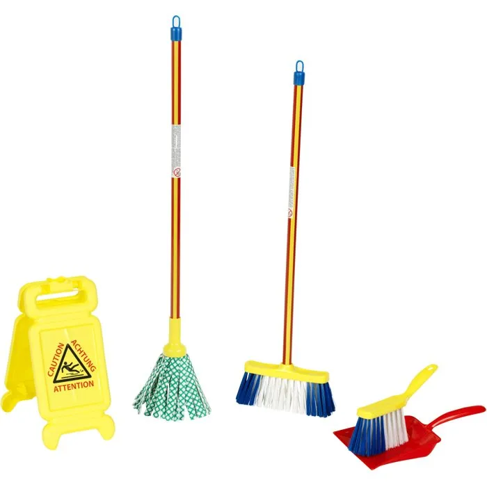 Klein - 6369 - Set de ménage jouet We Clean - 5 pièces (balai, pelle, balayette, serpillière, panneau) - Pour enfants dès 3 ans - Fabriqué en Allemagne