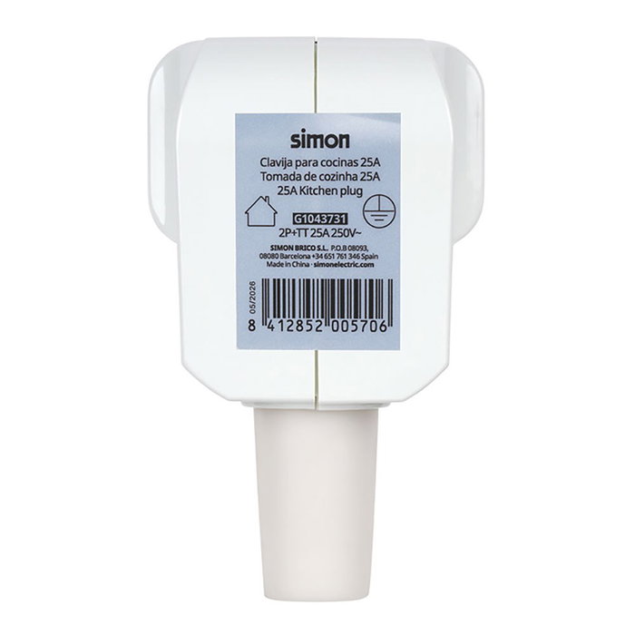 Simon Fiche 2P+TT 25A 250V 86 x 53 x 81 mm Blanc pour Cuisine Simon Fiche 2P+TT 25A 250V 86 x 53 x 81 mm Blanc pour Cuisine