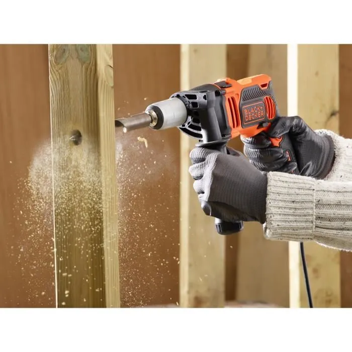 Perceuse à percussion filaire Black + Decker BEH850-QS, 850W, 3100 tr/min, 54400 cps/min, couleur noir, avec 6 mèches