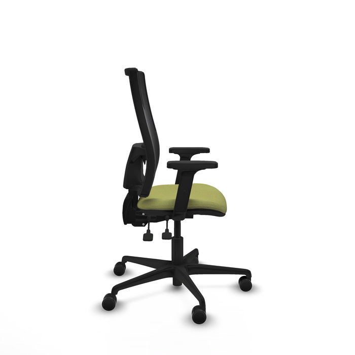 Chaise Bormate Asynchrone tissu Vert olive Maille Noir Base en nylon noir Accoudoir 2D Sans appui-tête Roulettes 65mm nylon