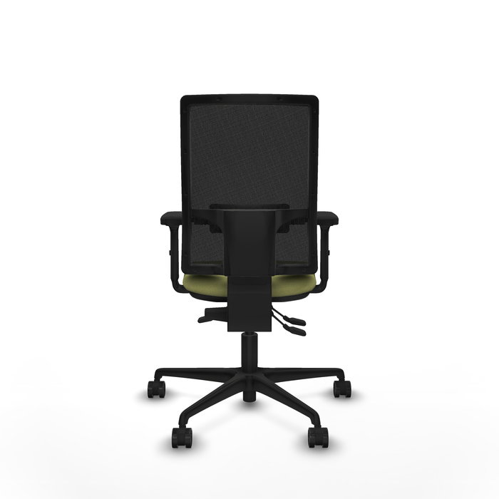 Chaise Bormate Asynchrone tissu Vert olive Maille Noir Base en nylon noir Accoudoir 2D Sans appui-tête Roulettes 65mm nylon