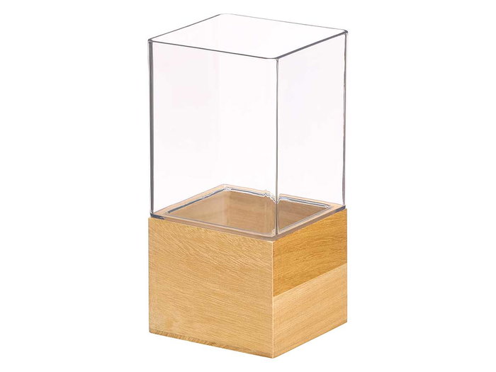 GIFTDECOR Vase Carré en Acrylique Transparent et Base en Bois