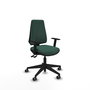 Chaise Elche Asynchrone Tissu Vert foncé Base pyramidale noire Accoudoir 1D Sans appui-tête Roulettes 65mm pour moquette