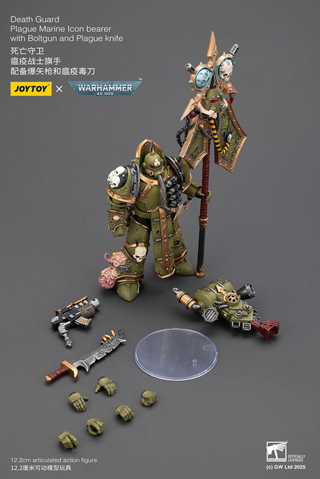 Warhammer 40,000 figurine Death Guard Plague Marine Icon bearer with Boltgun and Plague knife 12 cm