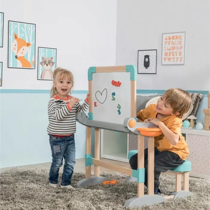 Smoby 420304 - Bureau Modulo Space pour Enfant Transformable en Tableau Double Face avec 80 Accessoires - Dès 3 Ans