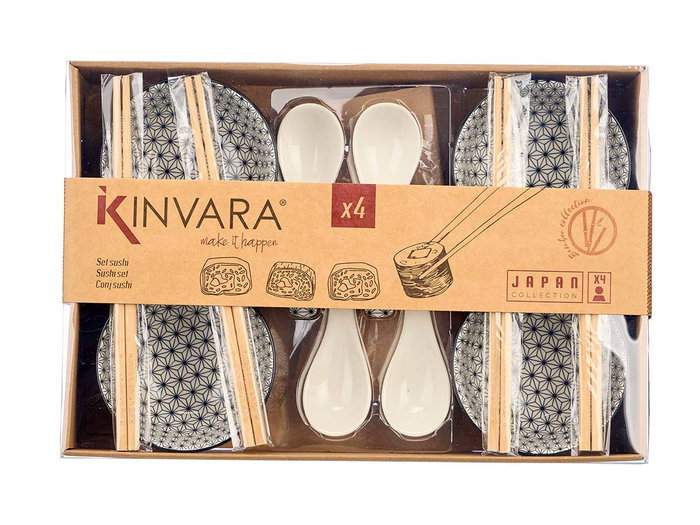 Kinvara Set de 12 pièces pour sushi blanc céramique et bambou 37x7x25cm (Set de 6)