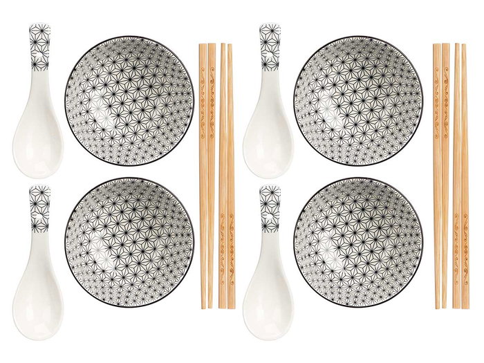 Kinvara Set de 12 pièces pour sushi blanc céramique et bambou 37x7x25cm (Set de 6)