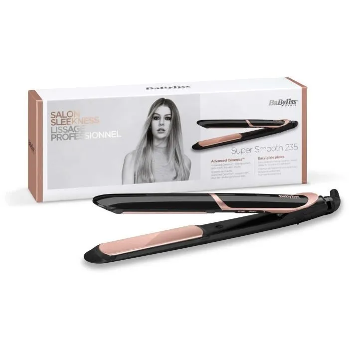 BaByliss ST391E Lisseur Super Liso 235, Plaques 24x120mm, Tourmaline-Céramique, Ionique, 140-235°C, Chauffage 30s, Cordon 2.5m