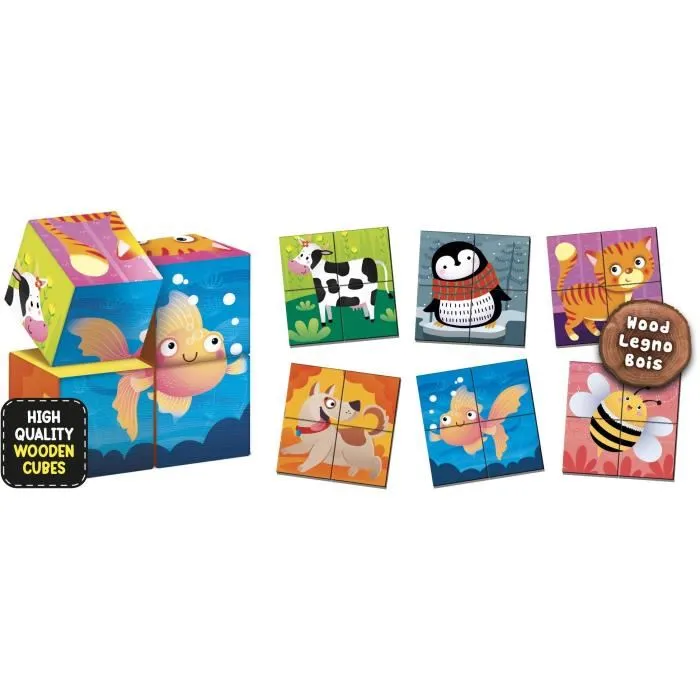 Lisciani Giochi - Jeu éducatif Montessori 2-en-1 en bois pour bébé - Cubes, animaux et associations logiques - Dès 2 ans