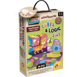 Lisciani Giochi - Jeu éducatif Montessori 2-en-1 en bois pour bébé - Cubes, animaux et associations logiques - Dès 2 ans
