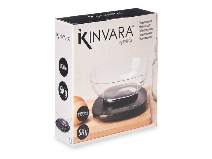 KINVARA Balance numérique 5 kg avec récipient 1000 ml, dimensions 19 x 6 x 17 cm, couleur aléatoire (Set de 12)