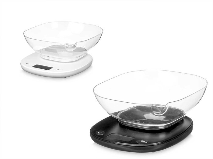 KINVARA Balance numérique 5 kg avec récipient 1000 ml, dimensions 19 x 6 x 17 cm, couleur aléatoire (Set de 12)