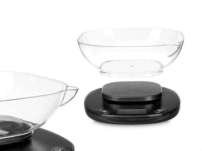 KINVARA Balance numérique 5 kg avec récipient 1000 ml, dimensions 19 x 6 x 17 cm, couleur aléatoire (Set de 12)