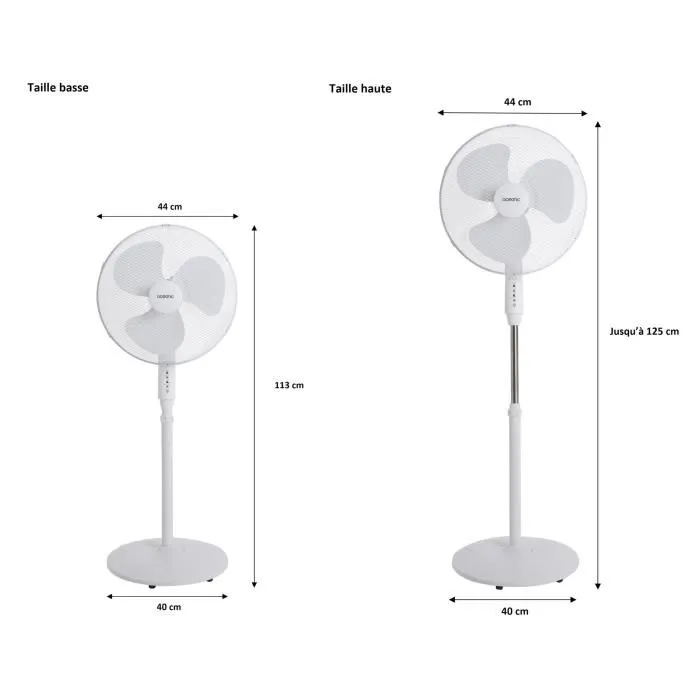 Oceanic Ventilateur de pied 44 cm, 45 W, 3 vitesses, oscillant et inclinable, avec télécommande, minuterie et réglable en hauteur, blanc