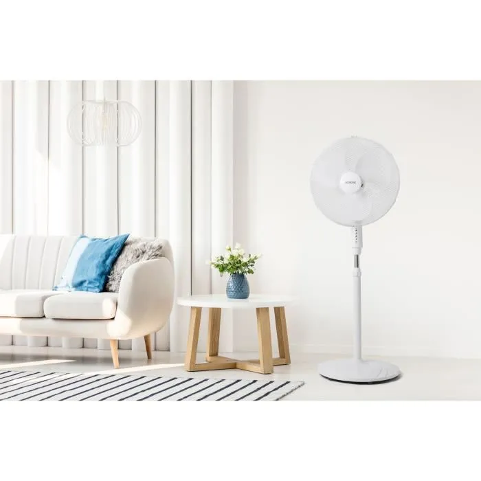 Oceanic Ventilateur de pied 44 cm, 45 W, 3 vitesses, oscillant et inclinable, avec télécommande, minuterie et réglable en hauteur, blanc