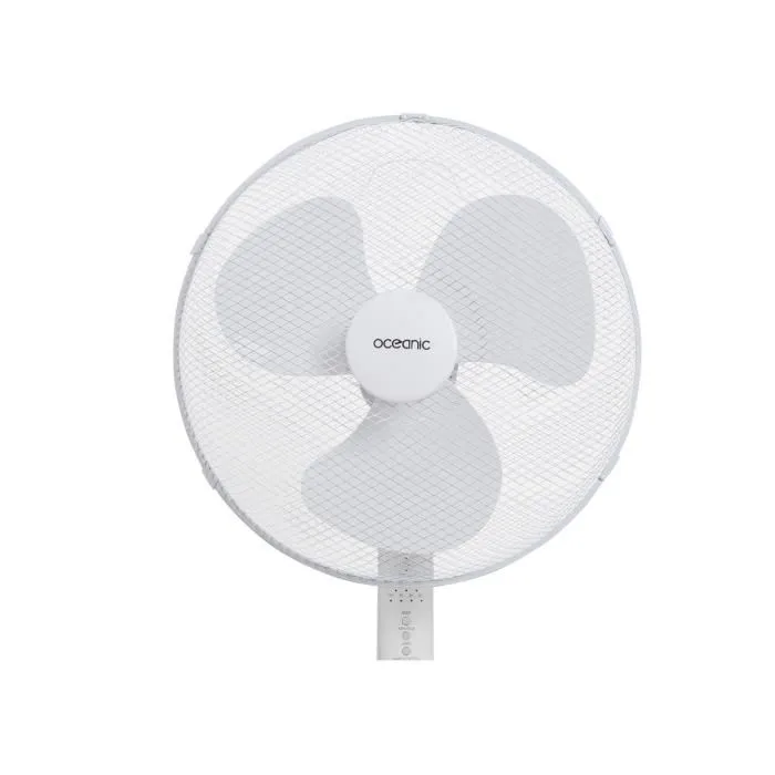 Oceanic Ventilateur de pied 44 cm, 45 W, 3 vitesses, oscillant et inclinable, avec télécommande, minuterie et réglable en hauteur, blanc