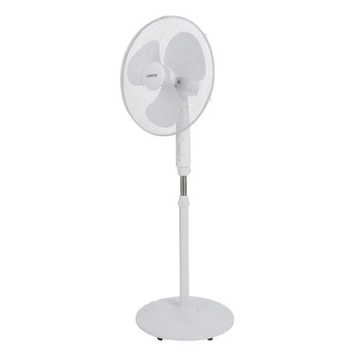 Oceanic Ventilateur de pied 44 cm, 45 W, 3 vitesses, oscillant et inclinable, avec télécommande, minuterie et réglable en hauteur, blanc