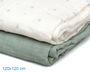 KioKids Set de 2 Muselinas bébé 120x120 cm, Collection Petit Moments - Vert sauge & imprimé, 70% bambou 30% coton OEKO-TEX