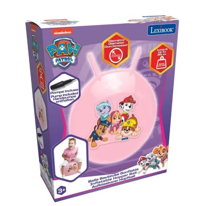 Lexibook Balle sauteuse gonflable Pat' Patrouille rose avec poignées - 45 cm - Pour enfant dès 3 ans - Développe la motricité - Pompe à main incluse