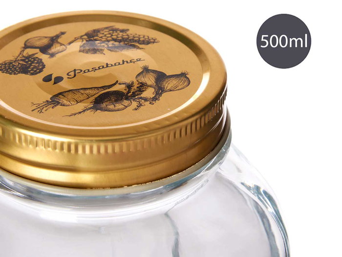 Pasabahce Pot Homemade 500 ml en Verre Transparent avec Couvercle Métal Doré 9x11x9 cm (Set de 24)